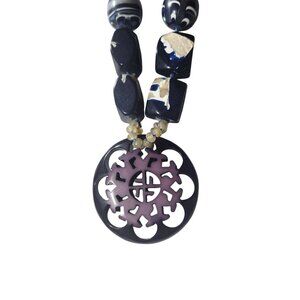 Chicos Necklace Blue White snowflake Beads Circular statement womens jewelry